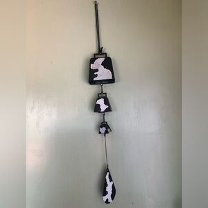 Cow Bell Wind Chime Black White 3 Tier Farmhouse Yard Decor Rustic 24” Long